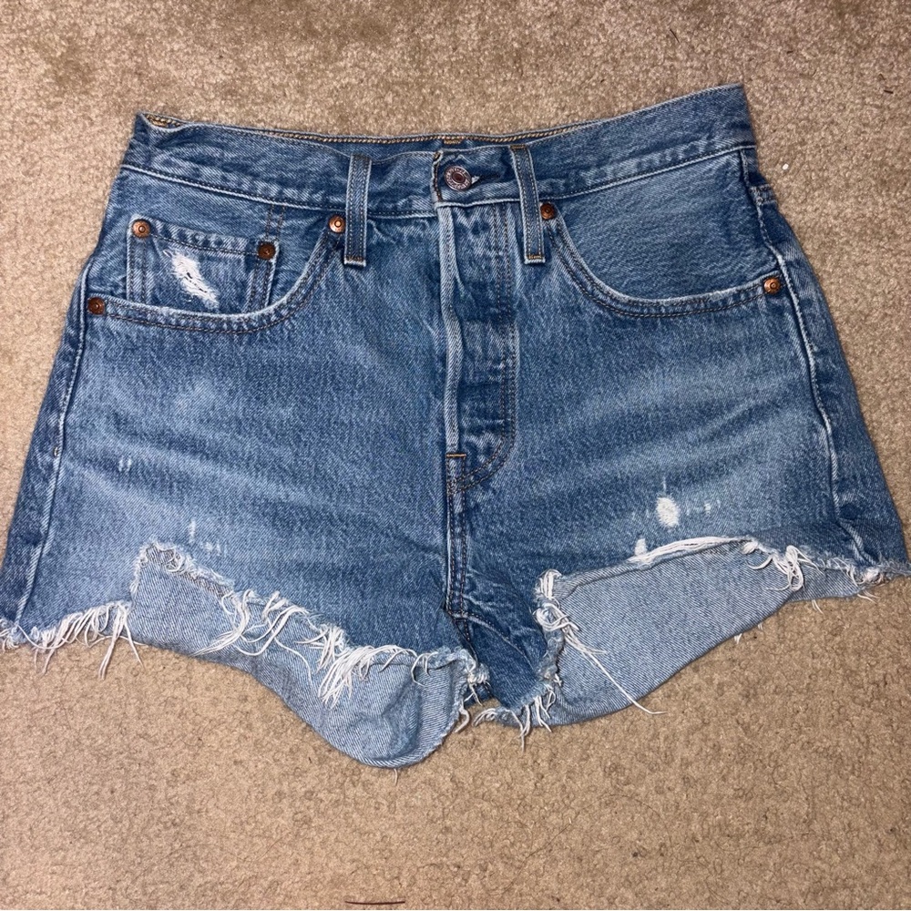 Levi's Blue Jean Shorts Distressed Frayed Hem